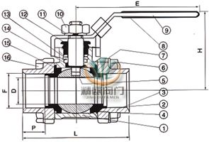 三片式球阀 (内螺纹球阀) 结构图