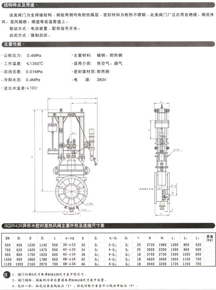 RGR943R电动异型水腔衬里热风阀