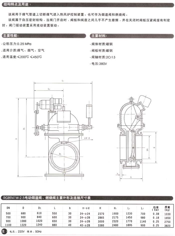 RGB941W-2.5电动烟道阀、燃烧阀