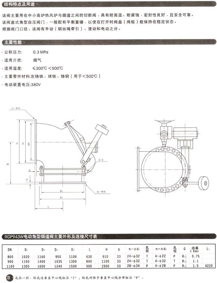 RGP943W电动角型烟道阀